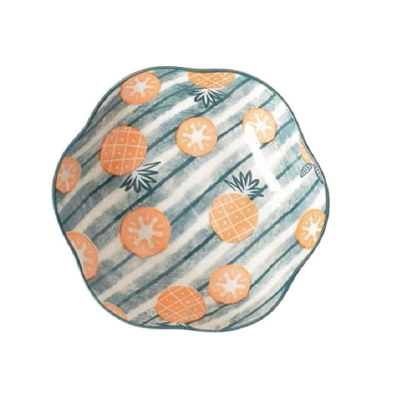 KOOSHLO Multi use Round Ceramic Bowl Melon Design Kitchen Platter Dining ContainerSoup Rice Salad Snack Microwave and Oven Safe Pineapple - Image 1