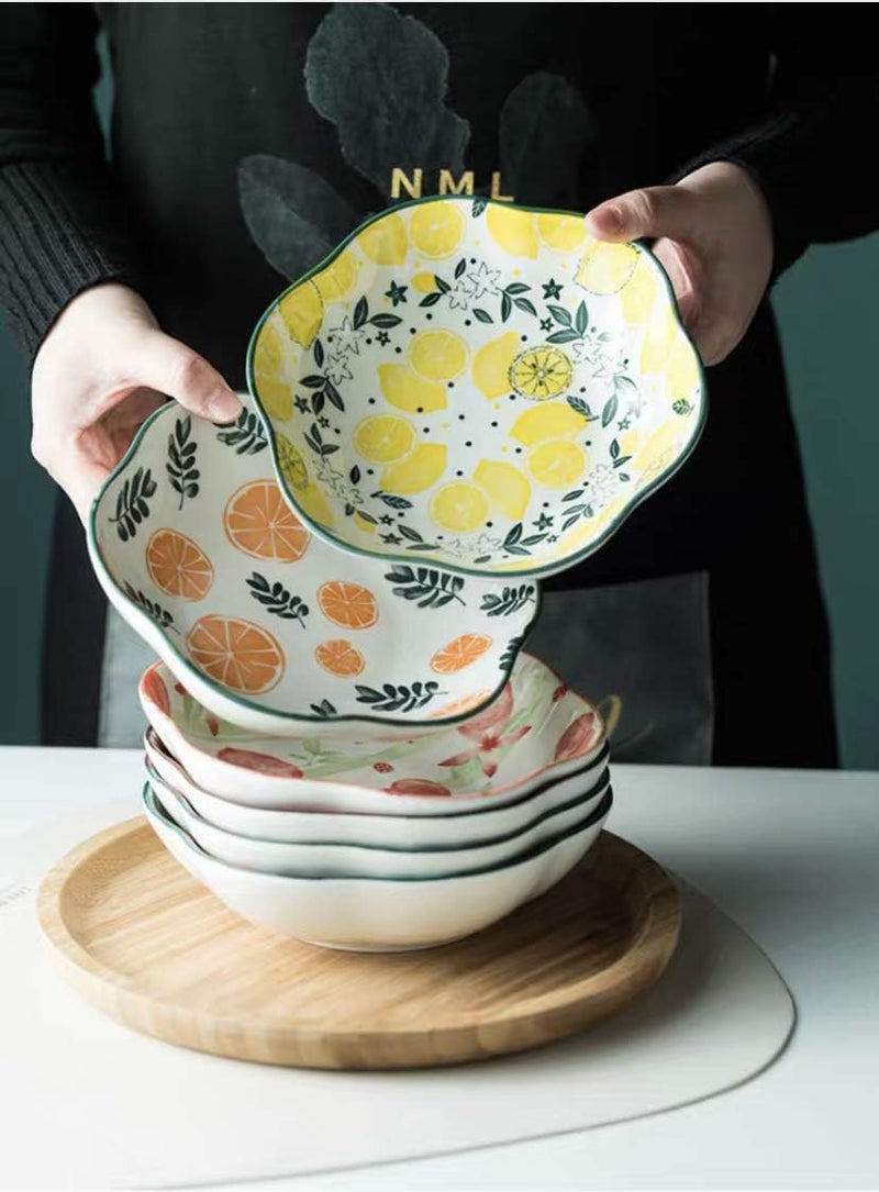 KOOSHLO Multi use Round Ceramic Bowl Melon Design Kitchen Platter Dining ContainerSoup Rice Salad Snack Microwave and Oven Safe Pineapple - Image 3