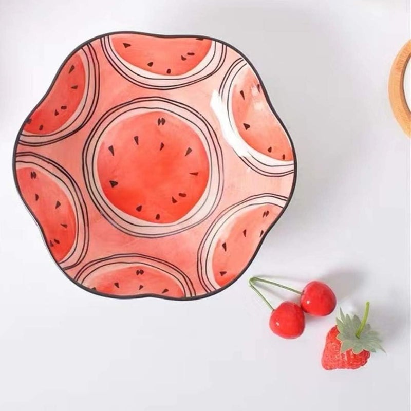 KOOSHLO Multi use Round Ceramic Bowl Melon Design Kitchen Platter Dining ContainerSoup Rice Salad Snack Microwave and Oven Safe Pineapple - Image 5