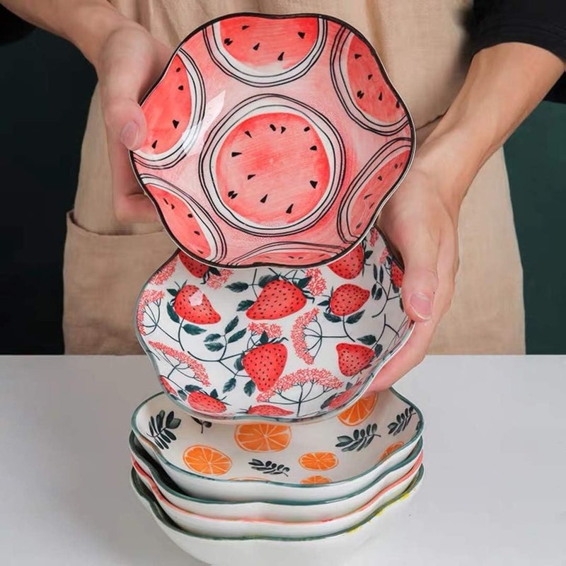 KOOSHLO Multi use Round Ceramic Bowl Melon Design Kitchen Platter Dining ContainerSoup Rice Salad Snack Microwave and Oven Safe Pineapple - Image 4