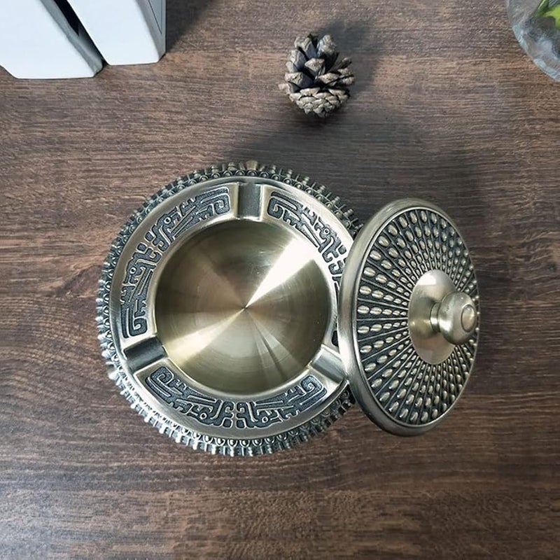 منفضة سجائر سيارة برونزية بغطاء للاستخدام في الهواء الطلق للمنزل والمكتب سطح المكتب ديكور رجعي - Image 5