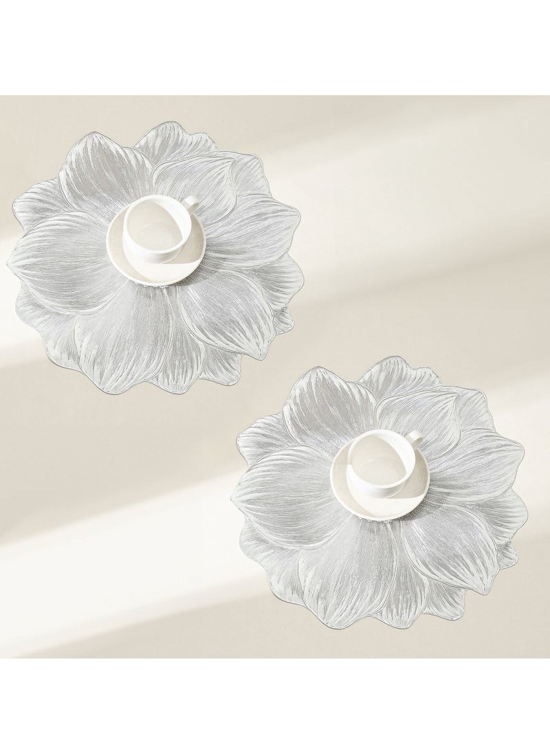 New Minimalist Flower-Shaped PVC Placemats – Heat-Resistant, Washable Table Mats for Home & Restaurant Decor, Ins-Style(Silver,Pack of 4 )  - Image 1