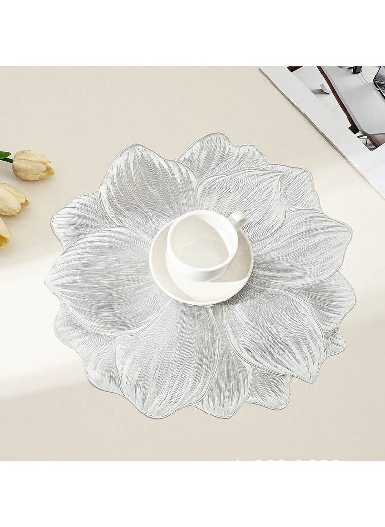 New Minimalist Flower-Shaped PVC Placemats – Heat-Resistant, Washable Table Mats for Home & Restaurant Decor, Ins-Style(Silver,Pack of 4 )  - Image 2