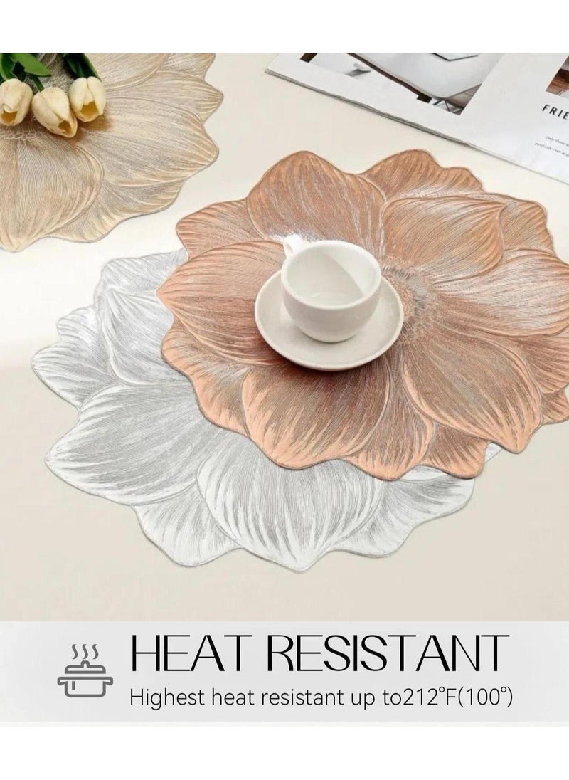 New Minimalist Flower-Shaped PVC Placemats – Heat-Resistant, Washable Table Mats for Home & Restaurant Decor, Ins-Style(Silver,Pack of 4 )  - Image 5