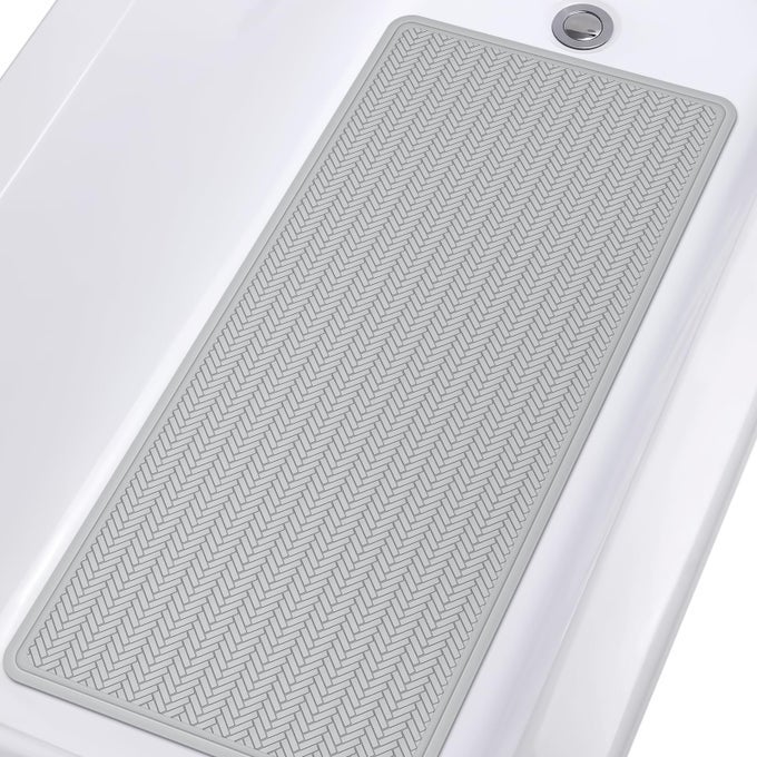 BATHTUB MAT NON SLIP EXTRA LONG RUBBER BATH MAT FOR TUB MACHINE WASHABLE SHOWER ANTI SLIP MAT WITH 332 STRONG SUCTION CUPS A LITTLE GREY 36 X 17