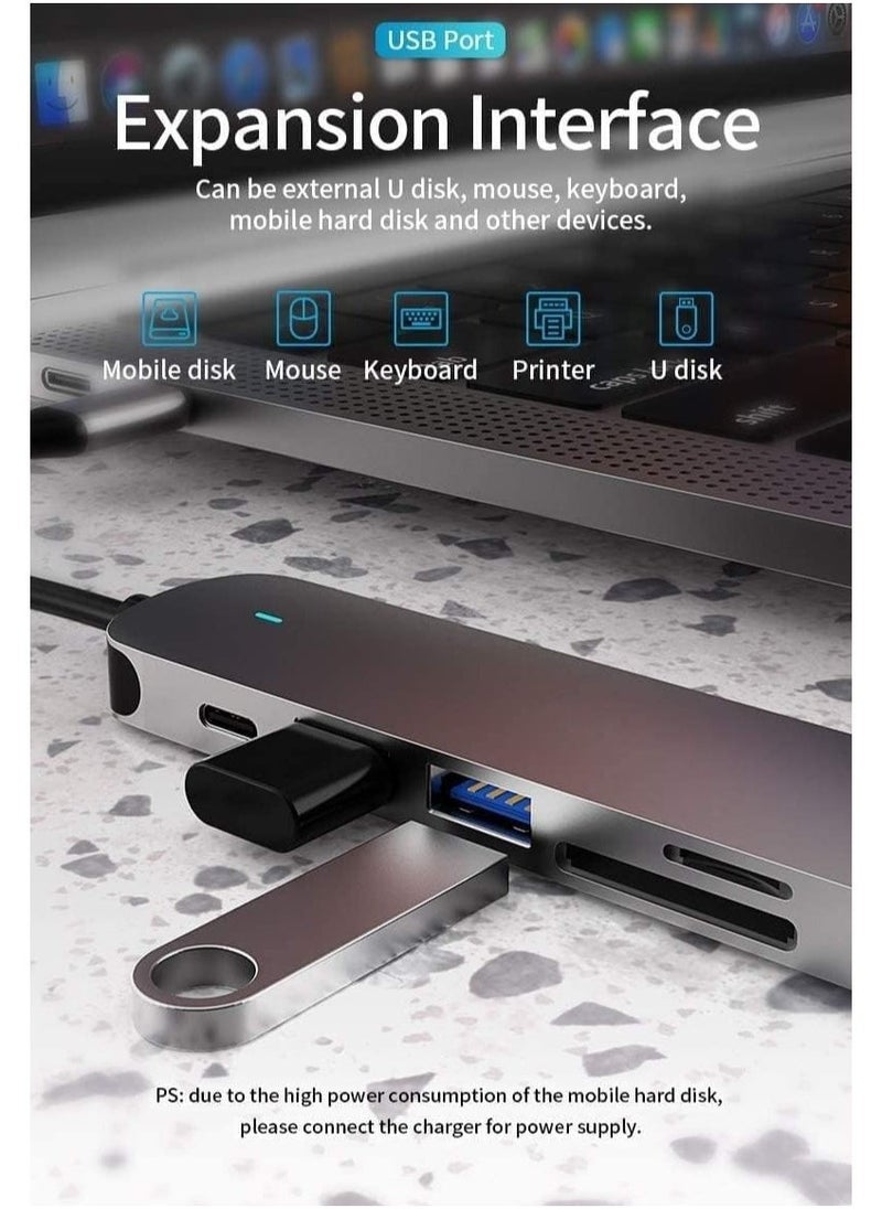 ELTRAZONE - USB C Hub 6-in-1 Type C to HDMI 4K Adapter with 2 USB 3.0 Ports, SD/TF Card Reader, 100W USB-C Power Delivery, Aluminium, Compatible with MacBook Pro/Air, XPS, Laptops, Tablets, Smartphones - Space Grey - Image 1