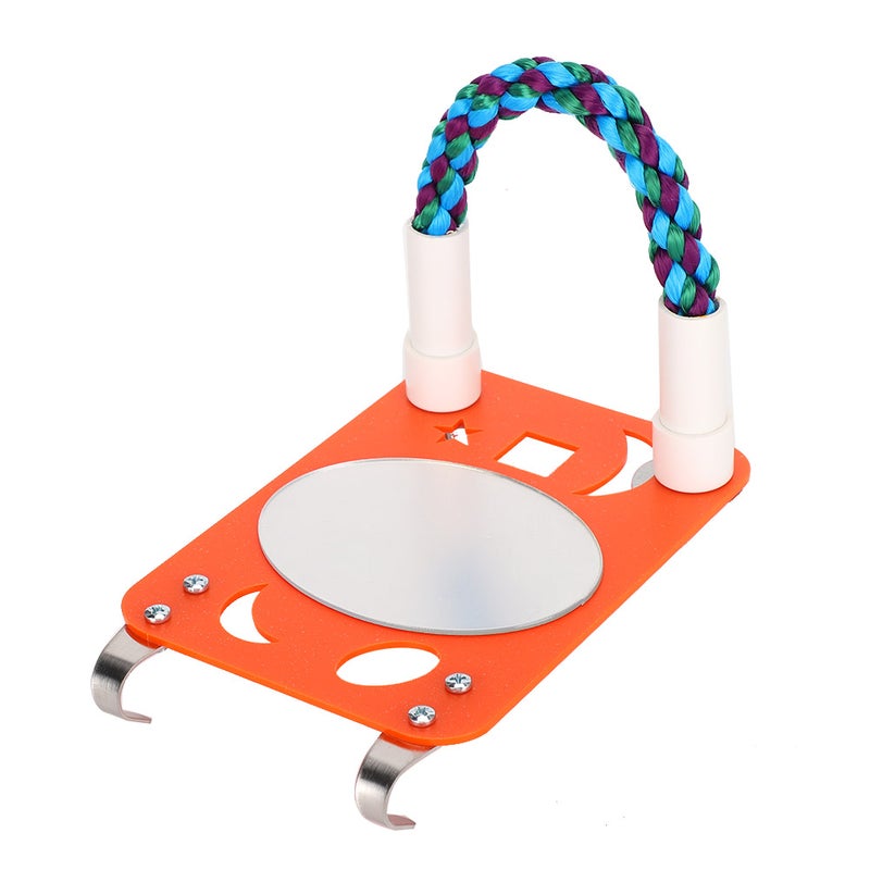 Parrot Biting Chewing Toy Cotton Rope Stand with Large Plastic Mirror Oval Orange - Image 1