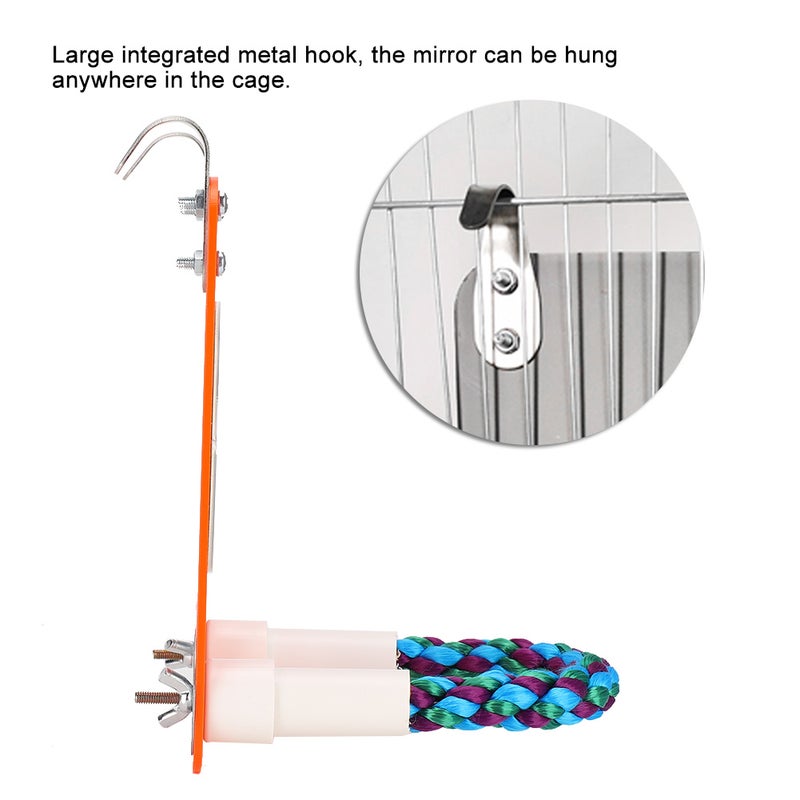 Parrot Biting Chewing Toy Cotton Rope Stand with Large Plastic Mirror Oval Orange - Image 4