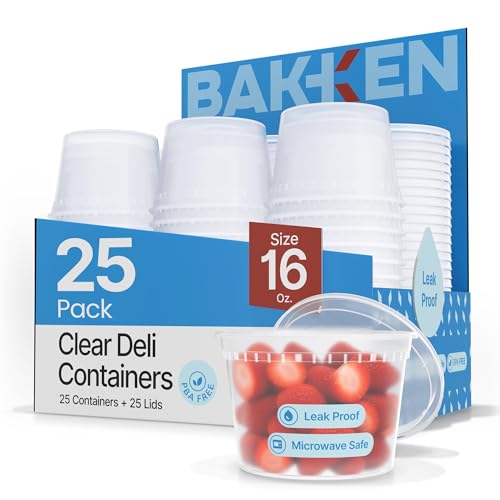 BAKKENMASTER Plastic Deli Containers with Lids 16 oz (Pack of 25) – Leak-Proof, BPA-Free Food Storage Containers for Soup, Slime & Meal Prep, Stackable, Microwave, Dishwasher Safe, Reusable Clear Plastic - Image 1