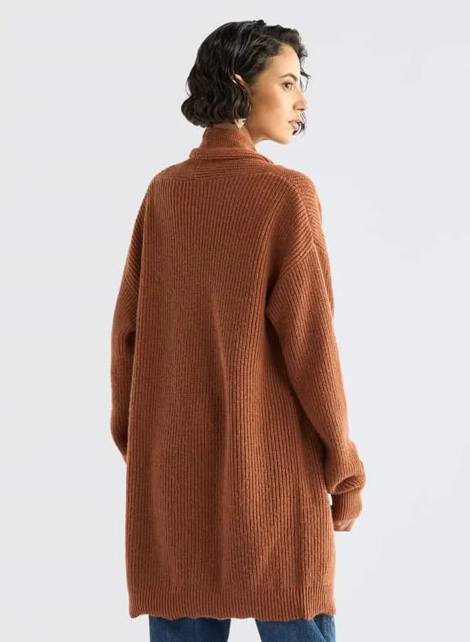 Splash FAV Textured Open Front Cardigan with Long Sleeves