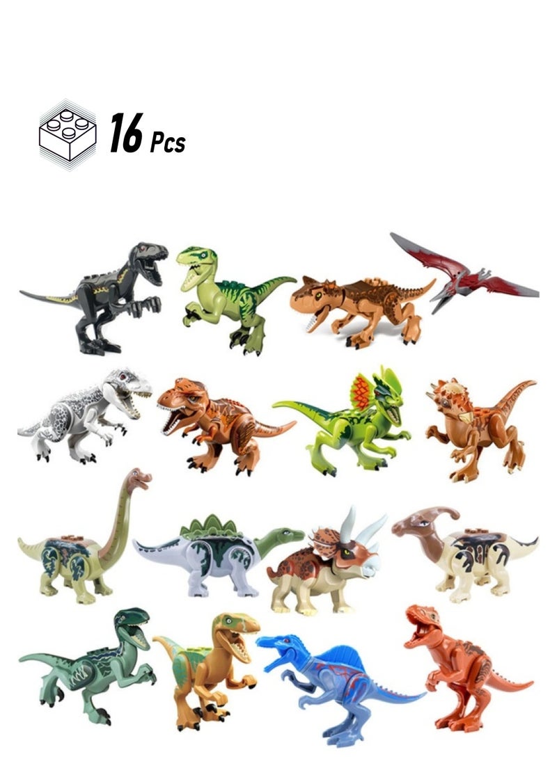Loquat 16-Piece Dinosaur Building Block Set Toys Including Tyrannosaurus Rex, Dilophosaurus, Carnotaurus, Velociraptor, Giganotosaurus, Triceratops - Image 1