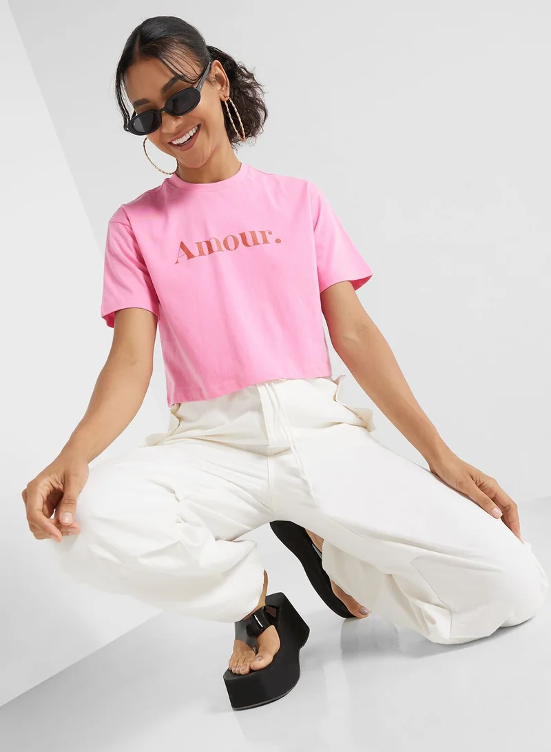 جينجر Cropped Slogan Tshirt