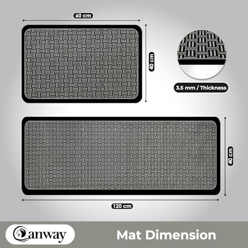 CANWAY Kitchen Mat Black Checks Design – Set of 2 (40×60 & 120×40 CM) Water Absorbing, Anti-Slip, Waterproof & Washable Kitchen Floor Mats for Home Use - Image 2