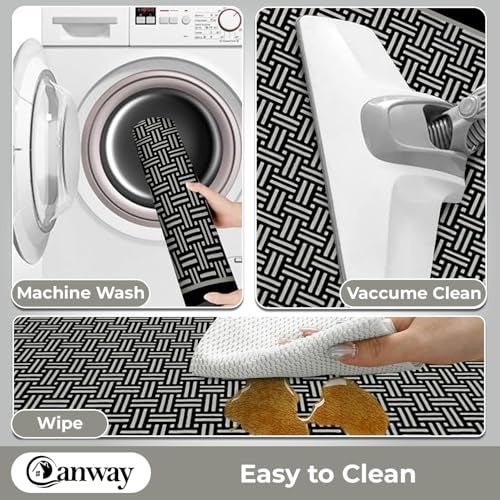 CANWAY Kitchen Mat Black Checks Design – Set of 2 (40×60 & 120×40 CM) Water Absorbing, Anti-Slip, Waterproof & Washable Kitchen Floor Mats for Home Use - Image 3