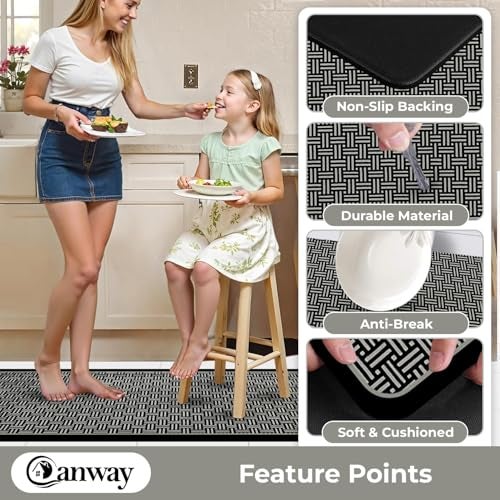 CANWAY Kitchen Mat Black Checks Design – Set of 2 (40×60 & 120×40 CM) Water Absorbing, Anti-Slip, Waterproof & Washable Kitchen Floor Mats for Home Use - Image 4