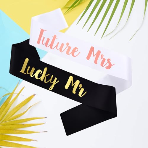 MUMUNN "Lucky Mr" and "Future Mrs" Sash, Gold Groom to be and Rose Gold Bride to be Bachelorette Sashes for Bridal Shower Bachelorette Party Engagement Supplies - Image 3