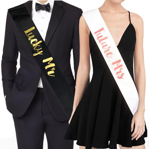 MUMUNN "Lucky Mr" and "Future Mrs" Sash, Gold Groom to be and Rose Gold Bride to be Bachelorette Sashes for Bridal Shower Bachelorette Party Engagement Supplies - Image 4