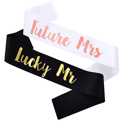 MUMUNN "Lucky Mr" and "Future Mrs" Sash, Gold Groom to be and Rose Gold Bride to be Bachelorette Sashes for Bridal Shower Bachelorette Party Engagement Supplies - Image 1