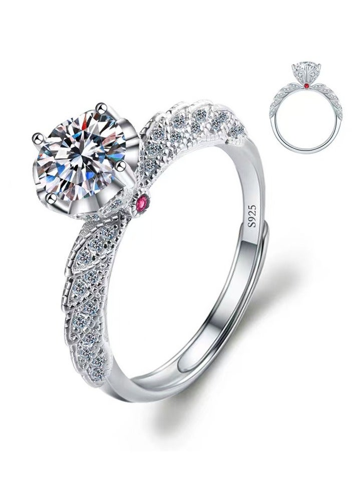 ممتاز 1 قيراط مويسانيتي خاتم زفاف النساء، S925 مطلي بالذهب الأبيض، حجم قابل للتعديل، صندوق هدايا فاخر، جاهز للهدايا - Image 1