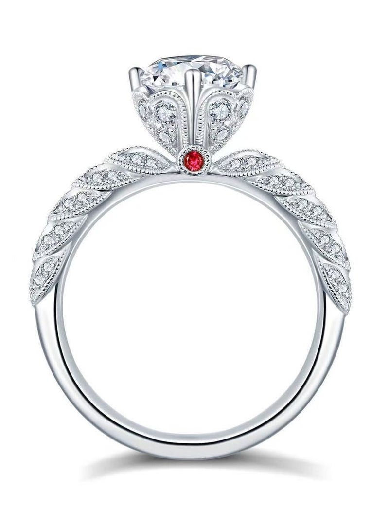 ممتاز 1 قيراط مويسانيتي خاتم زفاف النساء، S925 مطلي بالذهب الأبيض، حجم قابل للتعديل، صندوق هدايا فاخر، جاهز للهدايا - Image 2