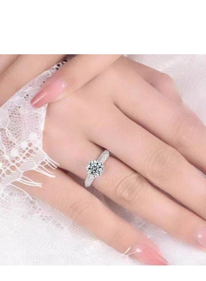 ممتاز 1 قيراط مويسانيتي خاتم زفاف النساء، S925 مطلي بالذهب الأبيض، حجم قابل للتعديل، صندوق هدايا فاخر، جاهز للهدايا - Image 4