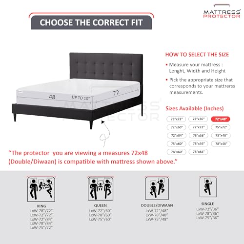 Mattress Protector Double Bed | Water Proof Mattress Cover for Spill, Stain & Dust Protection,Super Soft & Breathable Terry Fitted Bed Cover, 72x48 Inch (6x4 ft, Fits up to 10 Inch), Beige - Image 3
