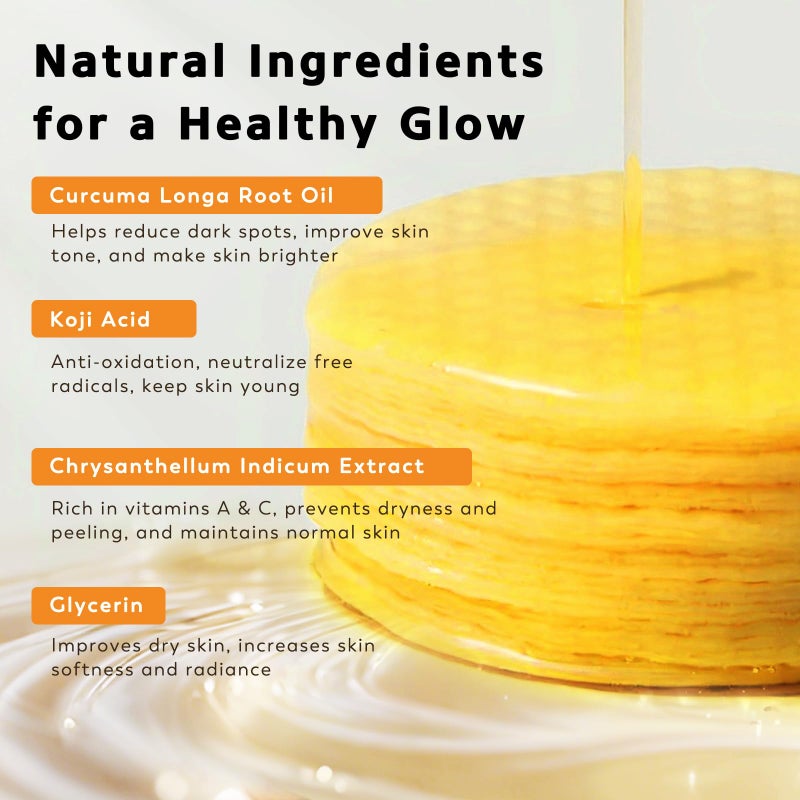 Rvlaim Turmeric Kojic Acid Cleansing Pads, 50 PCS Turmeric Pads for Face Dark Spots Cleansing & Exfoliation - Image 2