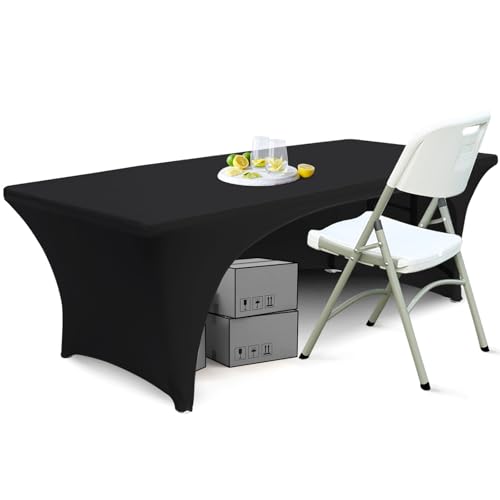 ABCCANOPY 4 ft Spandex Table Cover Open Back Fitted Tablecloth Stretch Washable Tablecover Table Topper for Rectangle Tables Black - Image 1