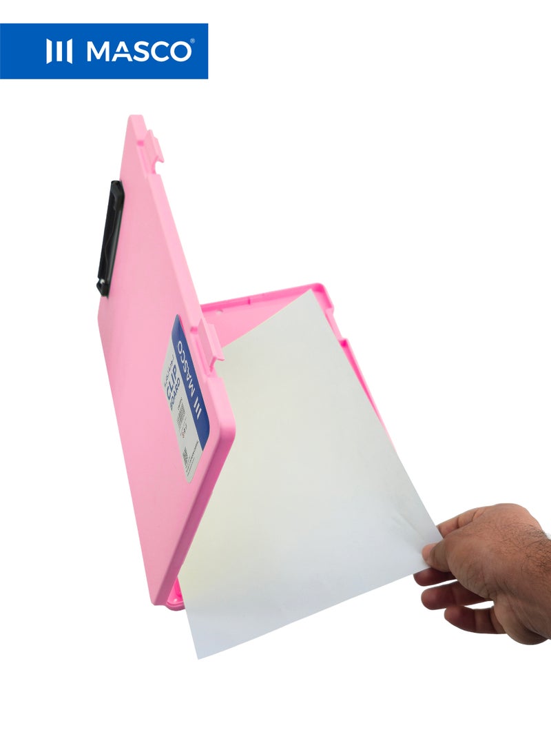 MASCO A4 Plastic Clipboard with Storage Case and Strong Clip – Pink - Image 2