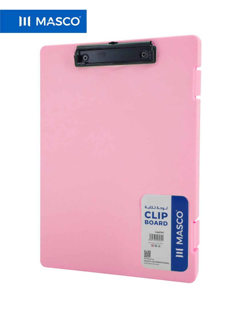 MASCO A4 Plastic Clipboard with Storage Case and Strong Clip – Pink - Image 1