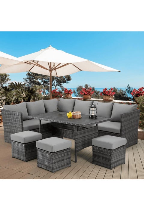 Portico Modular Design Weather Resistant Wicker Conversation Rattan And Steel 7 Pieces Outdoor Furniture Set With Seven Cushions