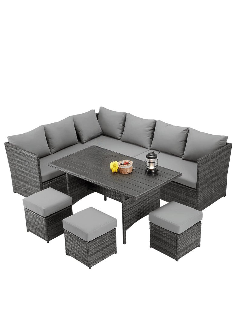 Portico Modular Design Weather Resistant Wicker Conversation Rattan And Steel 7 Pieces Outdoor Furniture Set With Seven Cushions