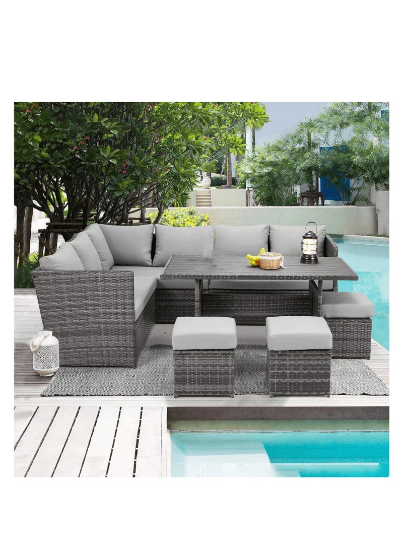 Portico Modular Design Weather Resistant Wicker Conversation Rattan And Steel 7 Pieces Outdoor Furniture Set With Seven Cushions