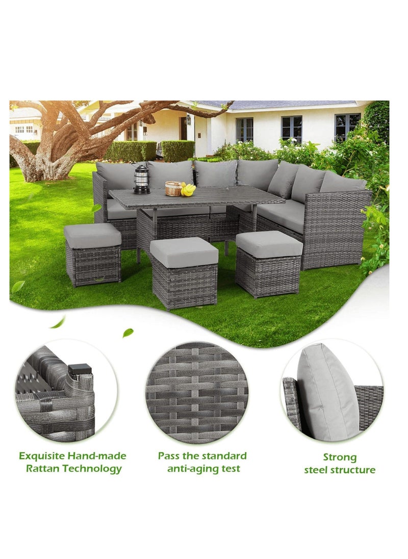 Portico Modular Design Weather Resistant Wicker Conversation Rattan And Steel 7 Pieces Outdoor Furniture Set With Seven Cushions