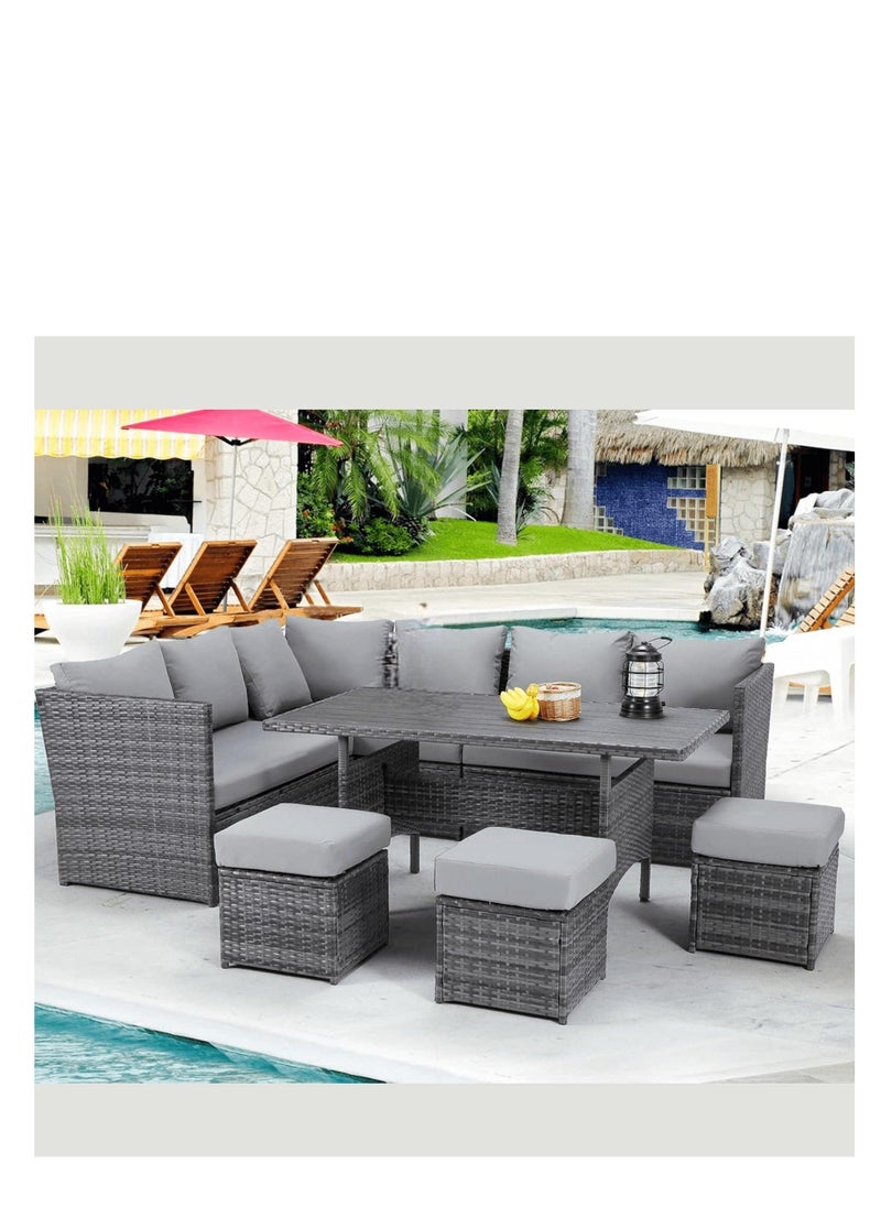 Portico Modular Design Weather Resistant Wicker Conversation Rattan And Steel 7 Pieces Outdoor Furniture Set With Seven Cushions
