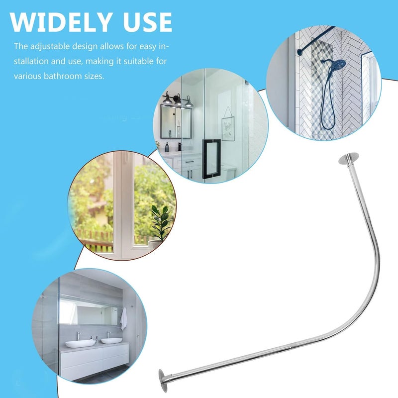 Adjustable Curved Shower Curtain Rod Telescopic Tension Pole Stainless Steel L-shaped Bathroom Rod for Easy Installation and Space Saving - Image 3