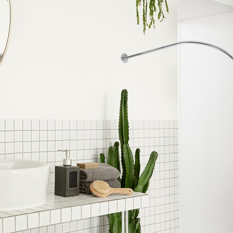 Adjustable Curved Shower Curtain Rod Telescopic Tension Pole Stainless Steel L-shaped Bathroom Rod for Easy Installation and Space Saving - Image 5