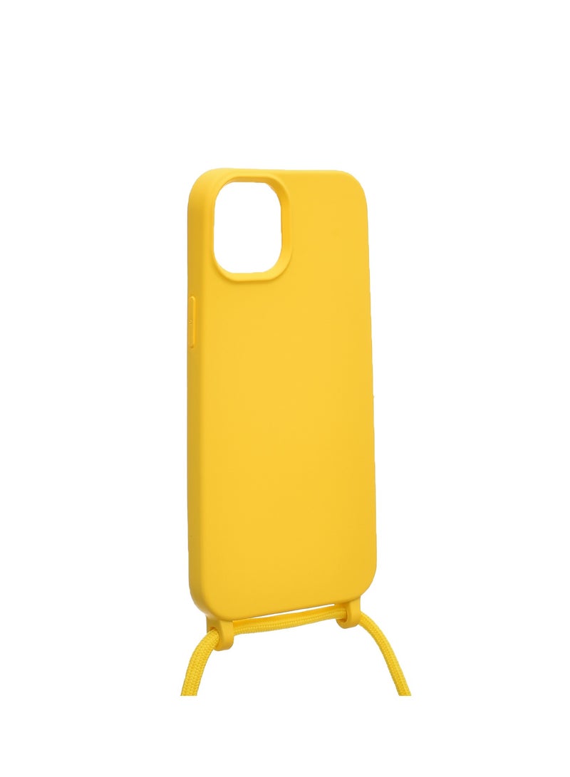 Silicone Back Phone Protection Cover With Fabric Strap And Safety Edges For Iphone 14 6.7 - Yellow  - Image 3