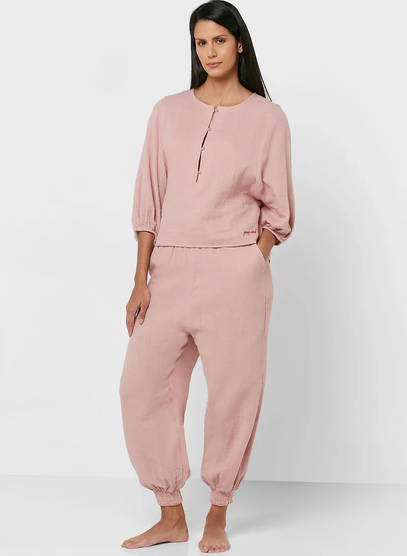 Penyemood Button Detail Top & Pyjama Set