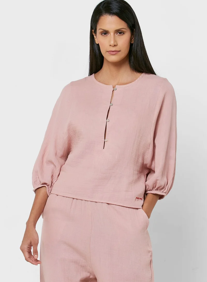 Penyemood Button Detail Top & Pyjama Set