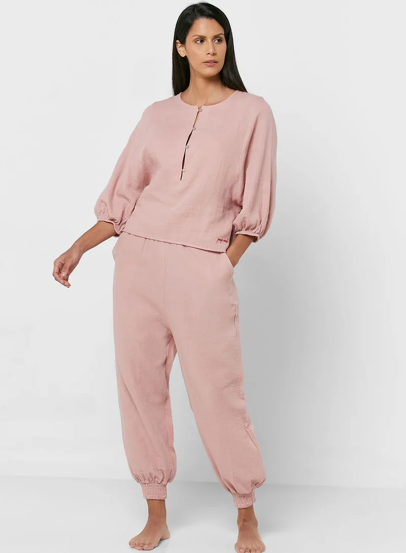 Penyemood Button Detail Top & Pyjama Set