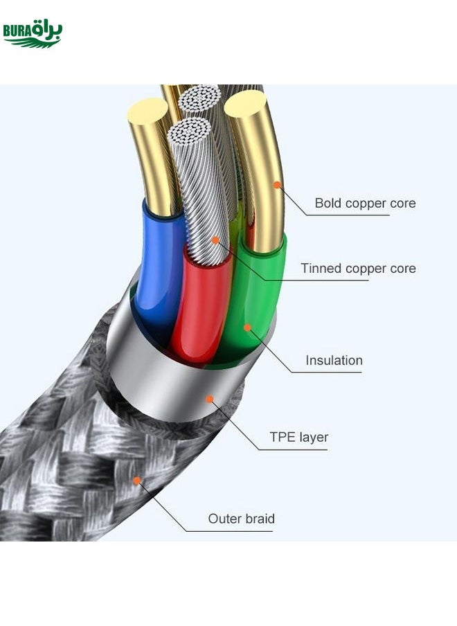 BURAQ ADC-005 6A USB to USB-C / Type-C Weave Fast Charging Data Cable, Length:2m(Silver)  - Image 3