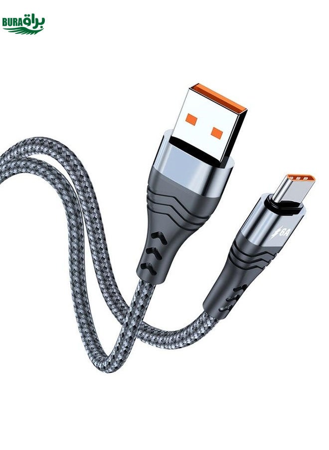 BURAQ ADC-005 6A USB to USB-C / Type-C Weave Fast Charging Data Cable, Length:2m(Silver)  - Image 1