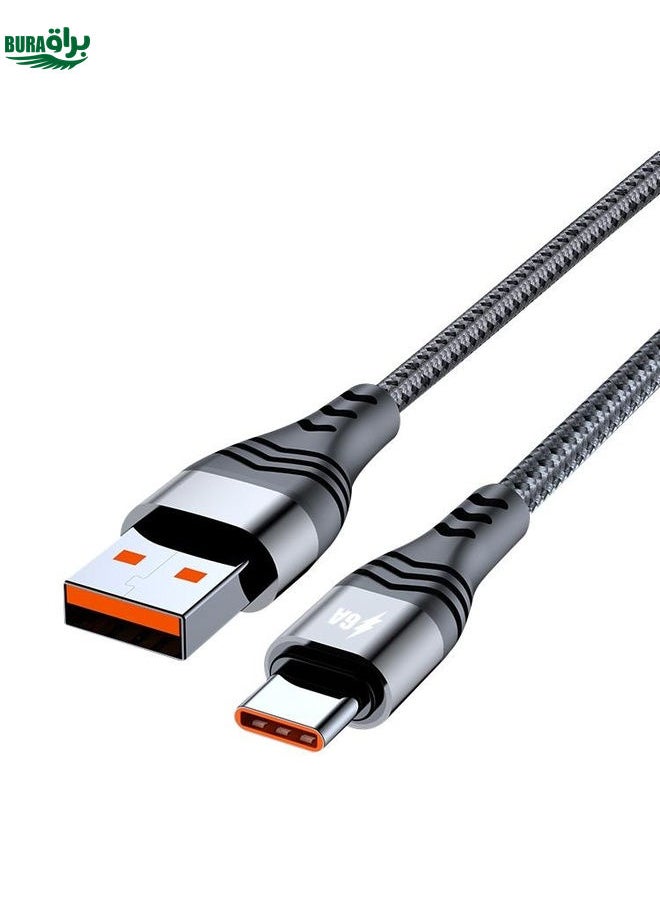 BURAQ ADC-005 6A USB to USB-C / Type-C Weave Fast Charging Data Cable, Length:2m(Silver)  - Image 2