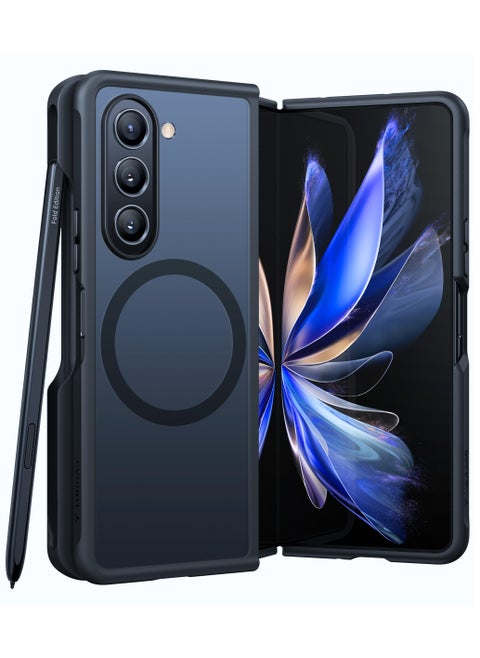 Magnetic Shockproof Designed For Samsung Galaxy Z Fold 5 Case With Pen Holder Military Grade Drop Tested Translucent Slim Phone Case Black