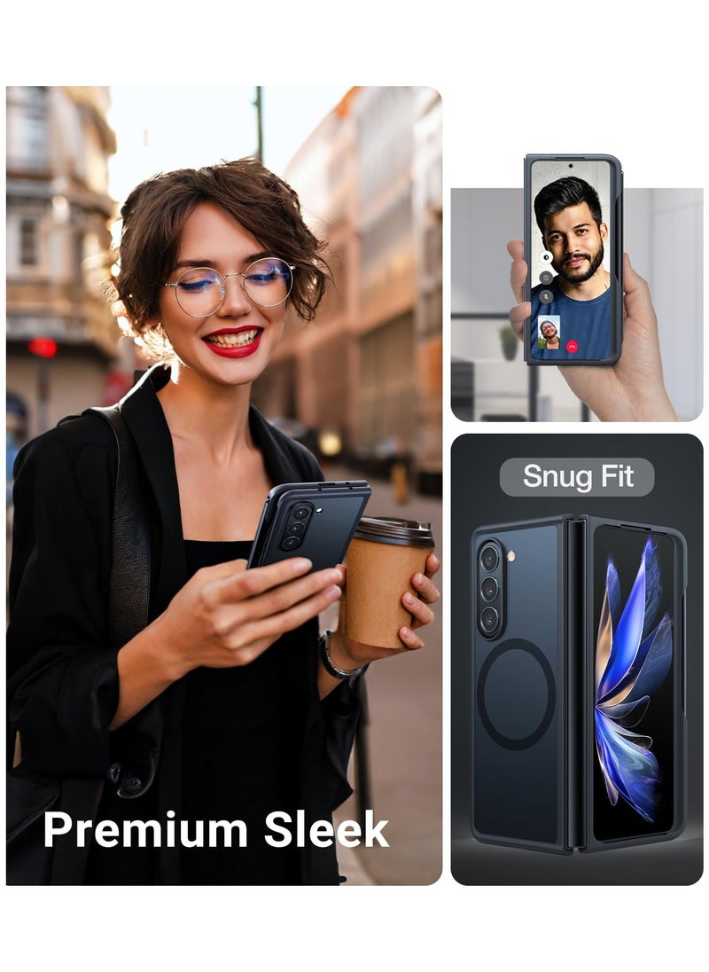 TORRAS - Magnetic Shockproof Designed For Samsung Galaxy Z Fold 5 Case With Pen Holder Military Grade Drop Tested Translucent Slim Phone Case Black - Image 1