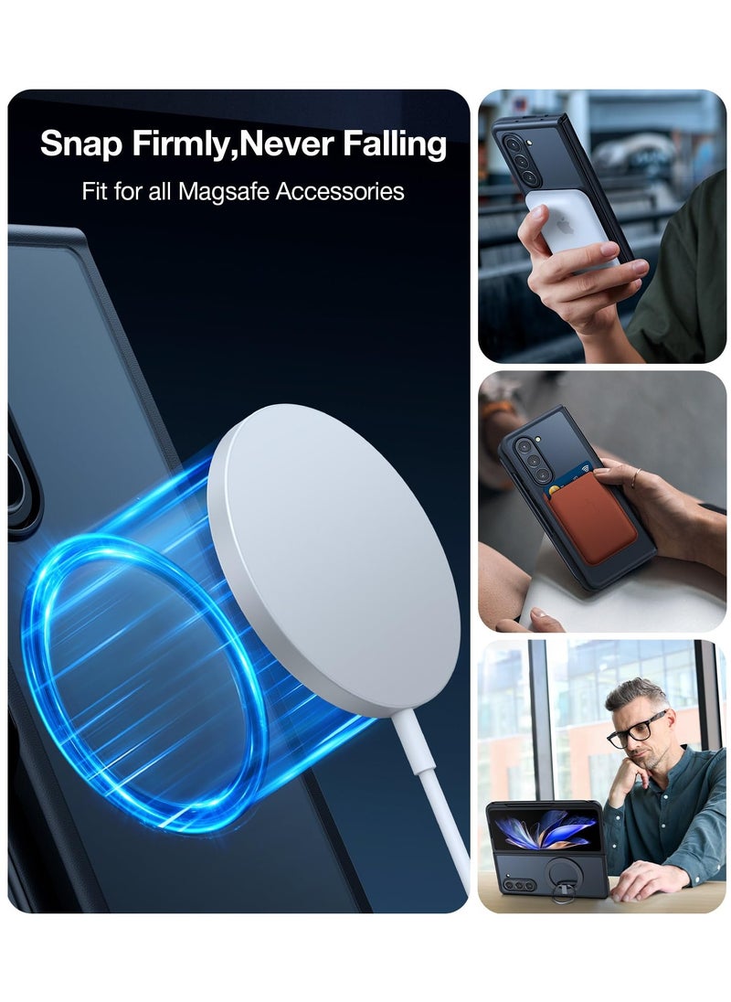 TORRAS - Magnetic Shockproof Designed For Samsung Galaxy Z Fold 5 Case With Pen Holder Military Grade Drop Tested Translucent Slim Phone Case Black - Image 1