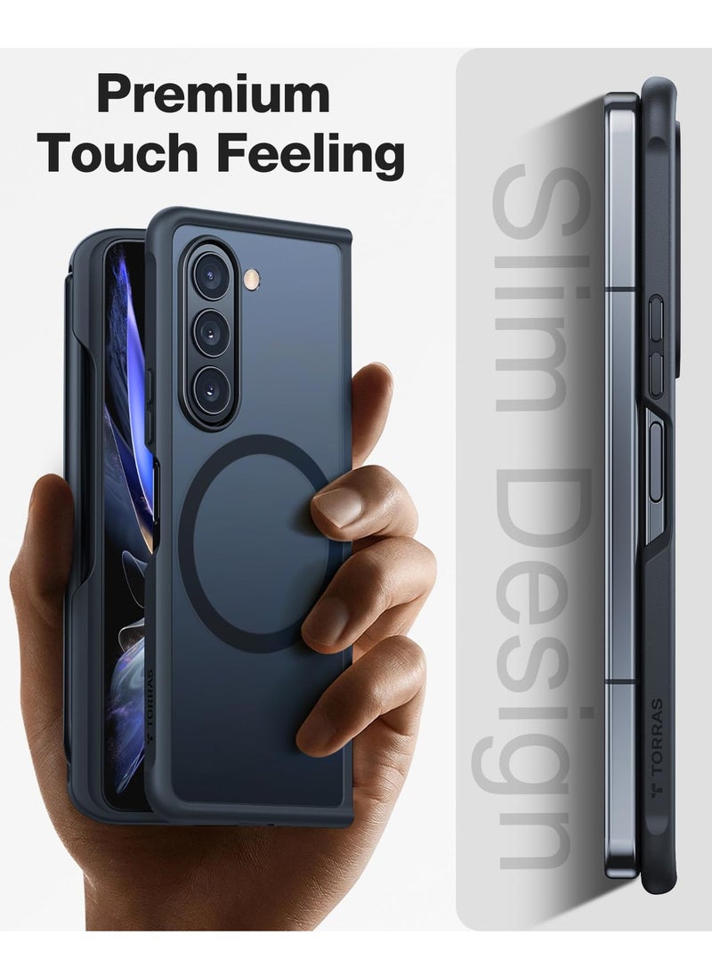 TORRAS - Magnetic Shockproof Designed For Samsung Galaxy Z Fold 5 Case With Pen Holder Military Grade Drop Tested Translucent Slim Phone Case Black - Image 1