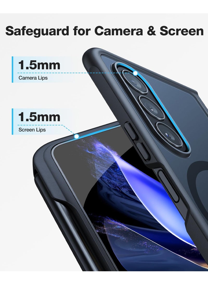 TORRAS - Magnetic Shockproof Designed For Samsung Galaxy Z Fold 5 Case With Pen Holder Military Grade Drop Tested Translucent Slim Phone Case Black - Image 1