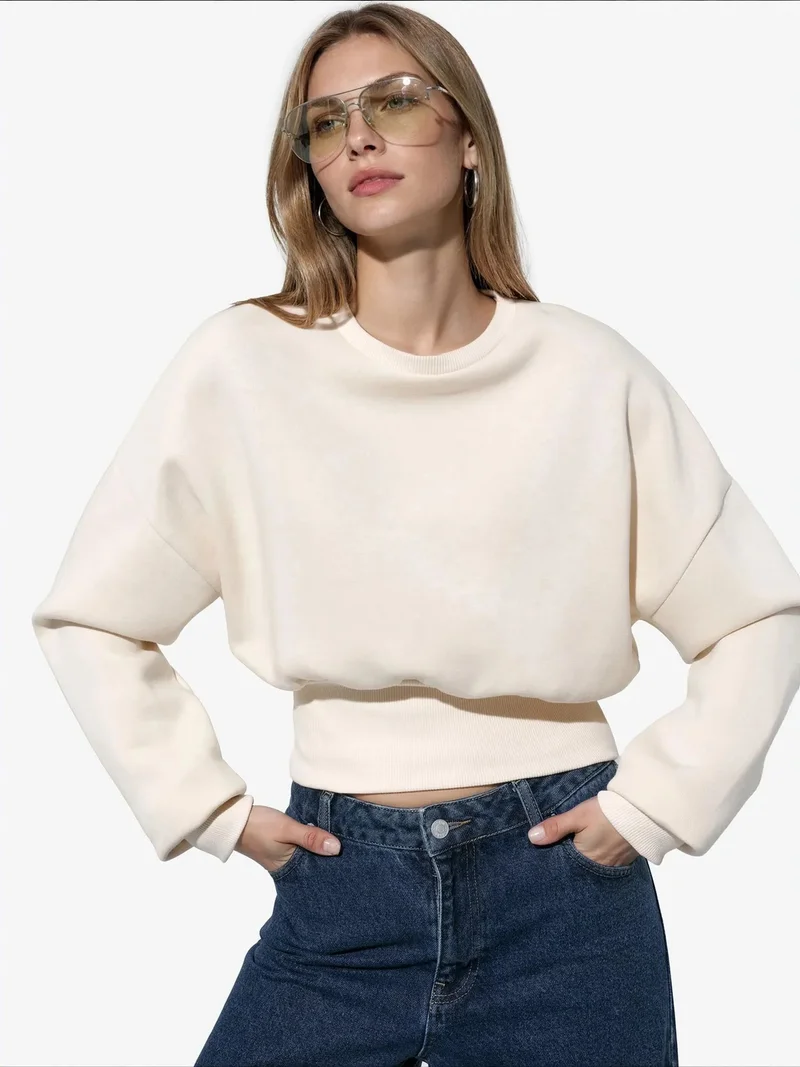 بوسيم BUSEM Women's Crop Crew Neck Sweatshirt